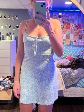 Sky and Sparrow Light Blue Floral Mini Slip Dress